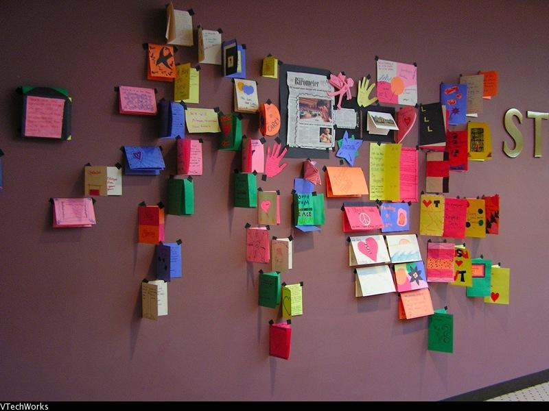 condolence cards hanging on wall in squires student center condolence cards hanging on wall in squires student center